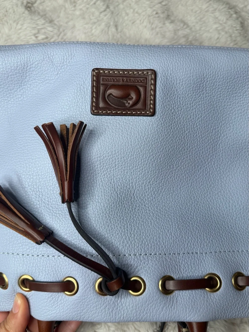 NWOT Dooney & Bourke Wakefield Pale / Sky Blue Pebbled Leather Tassel Tote - Picture 8 of 17
